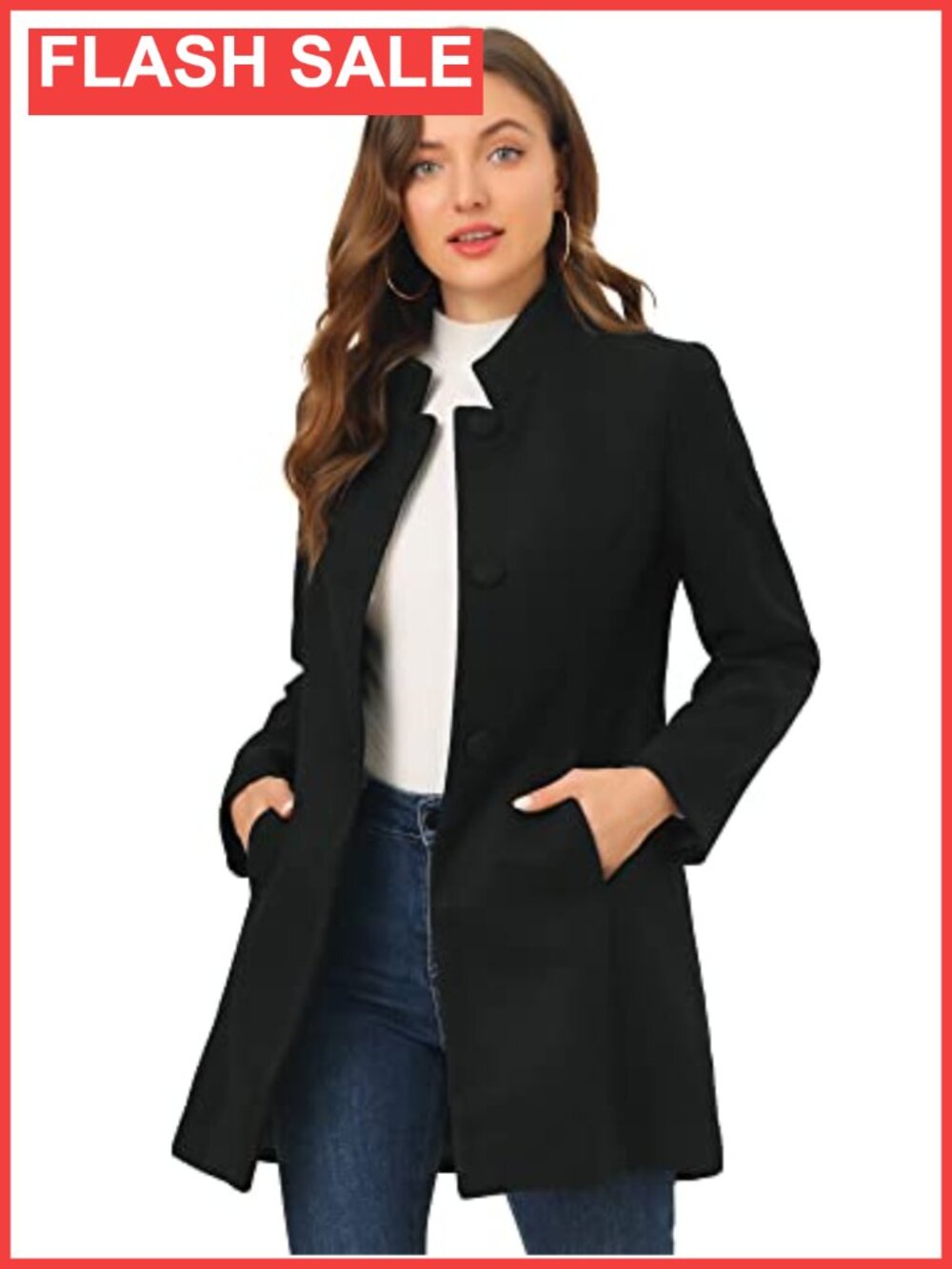 Women Winter Overcoat Mid-Long Stand Collar Single Breasted Pea Coat